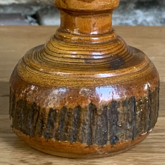 VTG Hand-turned Rustic Wood Bud Vase Bark Rose Cabin Decor - Picture 8 of 8